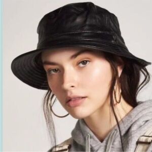 NWOT Brixton - Mathews Bucket Hat - Leather - Unisex - Black medium